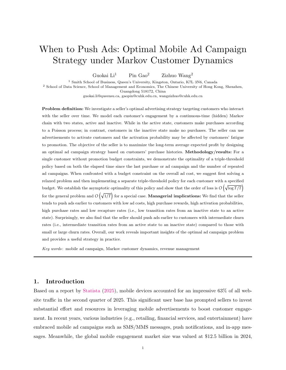 First page of When to Push Ads